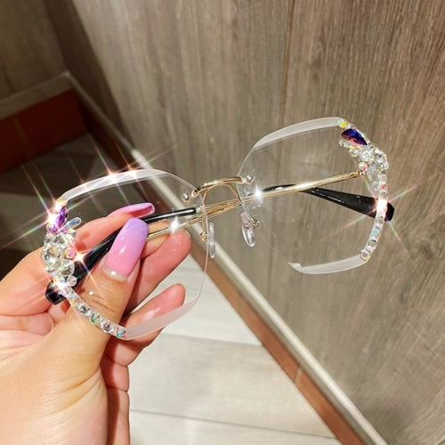 2021 Fashion Brand Design Vintage Rimless Rhinestone Sunglasses Women