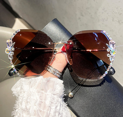 2021 Fashion Brand Design Vintage Rimless Rhinestone Sunglasses Women