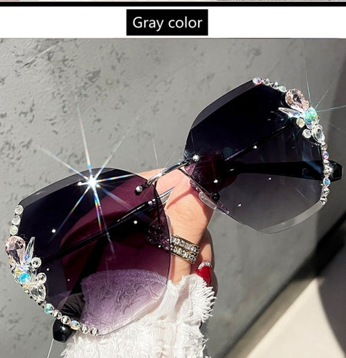 2021 Fashion Brand Design Vintage Rimless Rhinestone Sunglasses Women