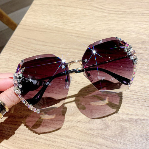 2021 Fashion Brand Design Vintage Rimless Rhinestone Sunglasses Women