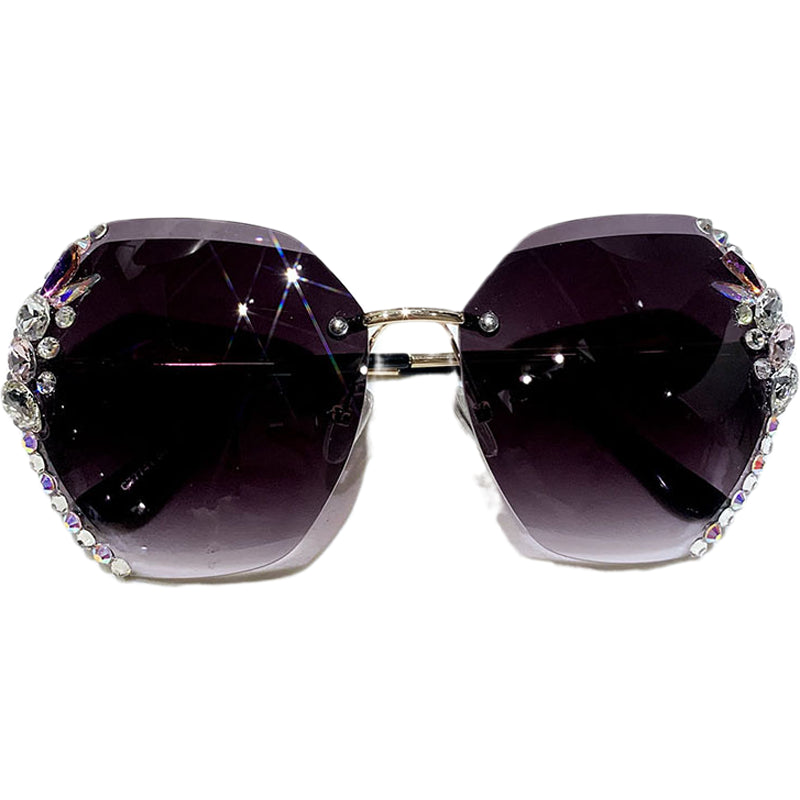 2021 Fashion Brand Design Vintage Rimless Rhinestone Sunglasses Women