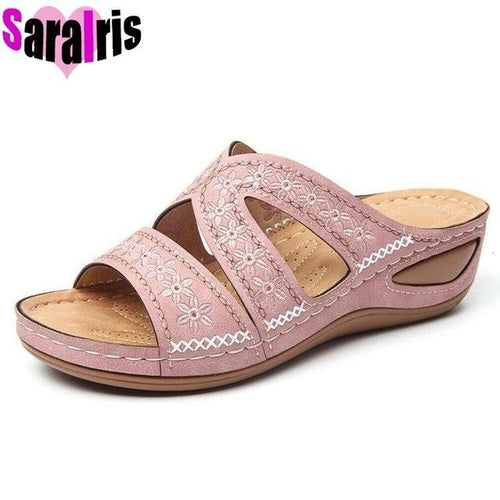 2023 In Stock Summer Leisure Sandals Women Embroidery Design Comfy