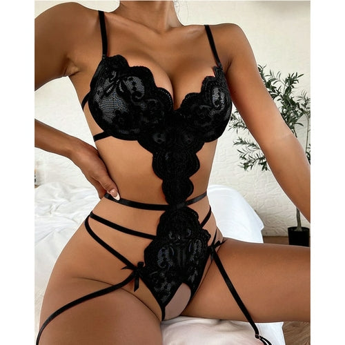 Plus Size Sexy Lingerie Black Lenceria Nightdress Women Perspective