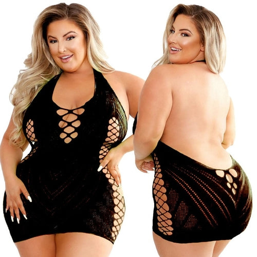 Porno Plus Size Women Sexy Clubwear Dresses Sleeveless Fishnet Bodycon