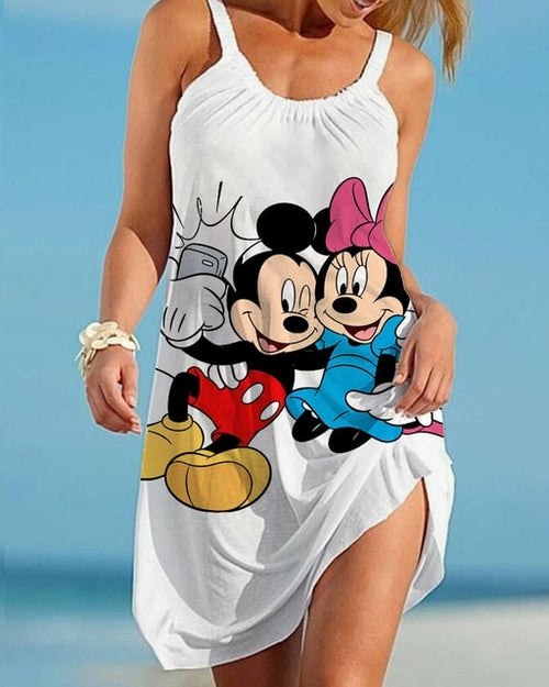 Women's Beach Dress Disney Mickey/Minnie Mouse Cartoon Dress Boho