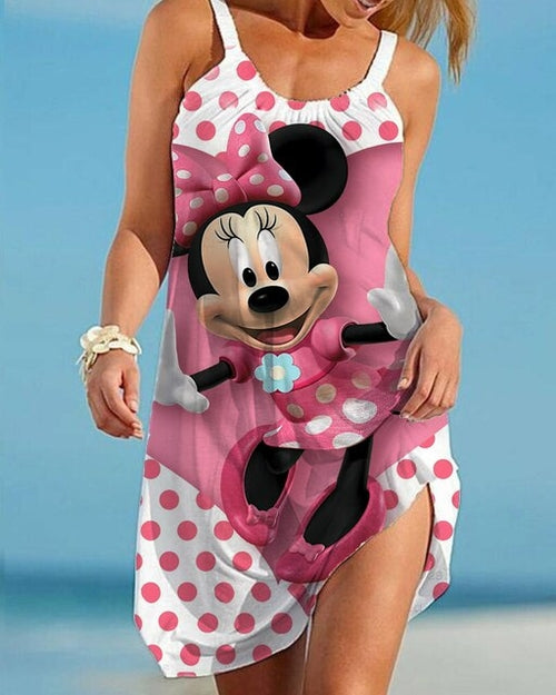 Women's Beach Dress Disney Mickey/Minnie Mouse Cartoon Dress Boho