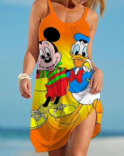 Women's Beach Dress Disney Mickey/Minnie Mouse Cartoon Dress Boho