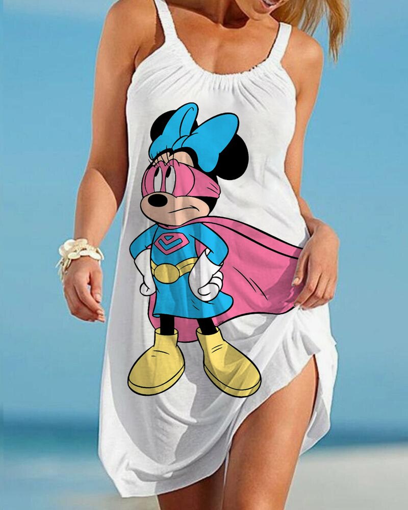 Women's Beach Dress Disney Mickey/Minnie Mouse Cartoon Dress Boho