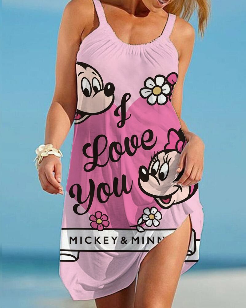 Women's Beach Dress Disney Mickey/Minnie Mouse Cartoon Dress Boho